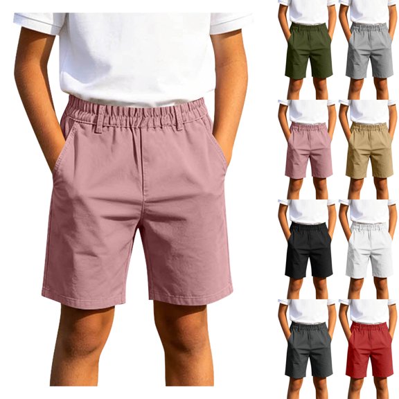 DJDLJWCJ Boys School Uniform Shorts with Pocket Solid Color Elastic Waist Athletic Shorts for Boys Summer Shorts Hot Pink Size 9