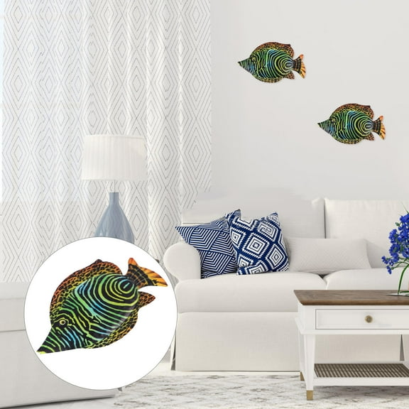 TEHAUX Green Iron Fish Art Wall Decor Lifelike Ocean Style Hanging Decoration for Home and Garden 23.5x8.5 inches