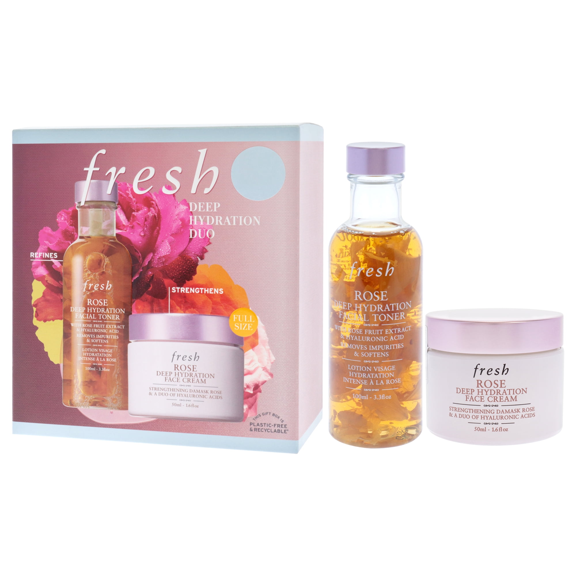 Fresh Deep Hydration Duo , 2 Pc 3.3oz Rose Deep Hydration Facial Toner, 1.6oz Rose Deep Hydration Face Cream