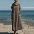 thumbnail image 4 of aohooy Cowl Neck Maxi Dress for Women Summer Casual Short Sleeve Cotton Long Length Dresses with Pockets Flowy Beach Sundress Coffee,XXXL, 4 of 9