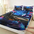thumbnail image 3 of jejeloiu Extreme Speed Game Queen Sheet Sets,Racing Car Gaming Flat Sheet,Black Blue Queen Fitted Sheet For Teens,Super Cozy Room Decor,4-Piece, 3 of 7