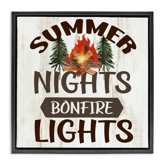 Stupell Industries Summer Nights Phrase Landscape Painting Black Floater Framed Canvas Art Print Wall Art, 18 x 18