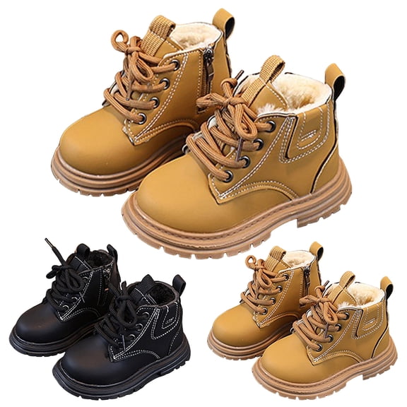 Dakaela 9M-6Y Baby Work Boots Boys Girls Fleece Lined Lace up Fashion Winter Snow Boots Toddler Casual Outdoor Hiking Ankle Booties Black 5.5