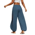 thumbnail image 5 of Levmjia Women Solid Color Side Slit Wide Leg Pants High Waisted Elastic Waist Casual Yoga Trousers for Summer Beach Vacation, 5 of 9
