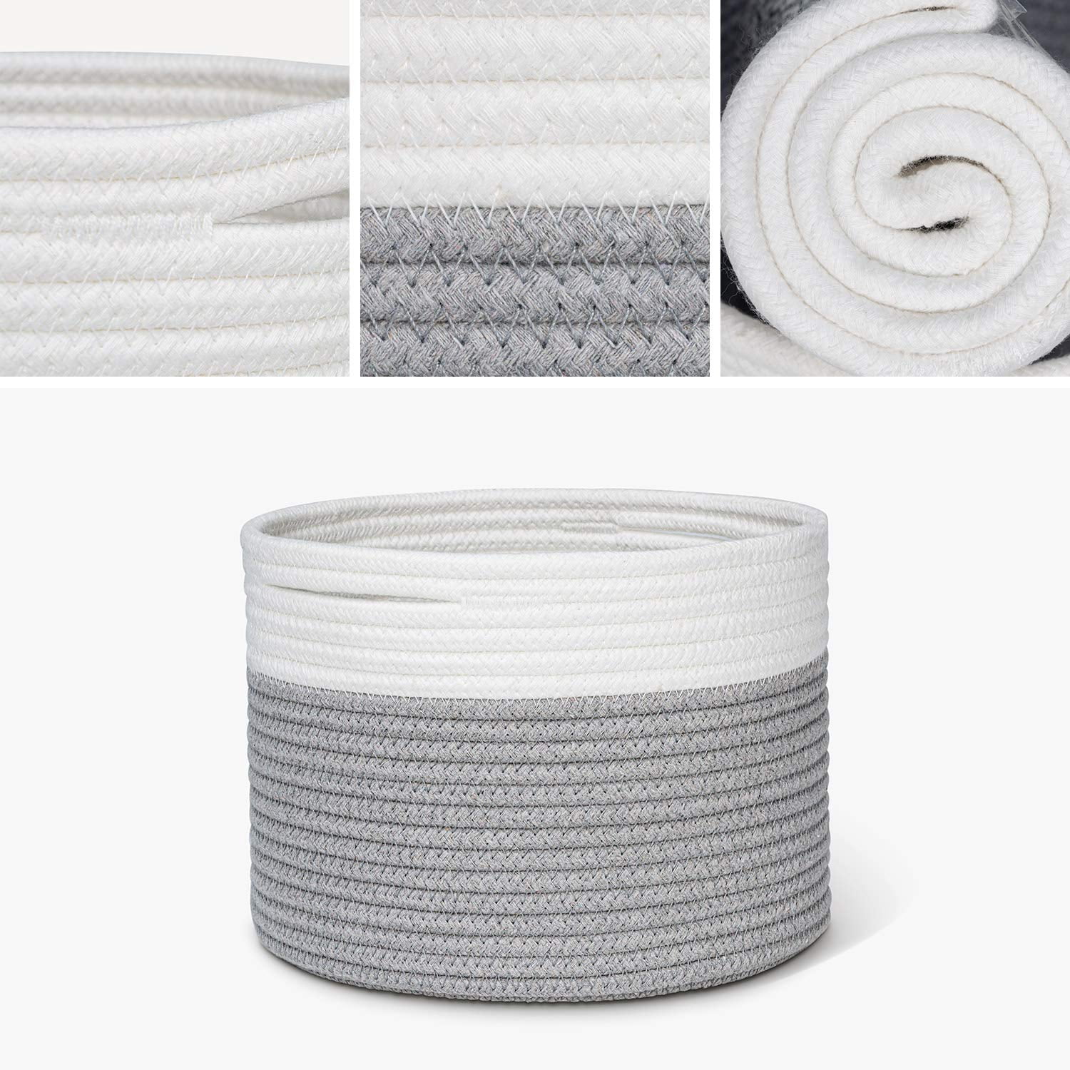 A*Homeist Small Cotton Rope Storage Baskets 9.4x7" for Storage Gray Baskets Rope Bins, Set of 2 (Gray)