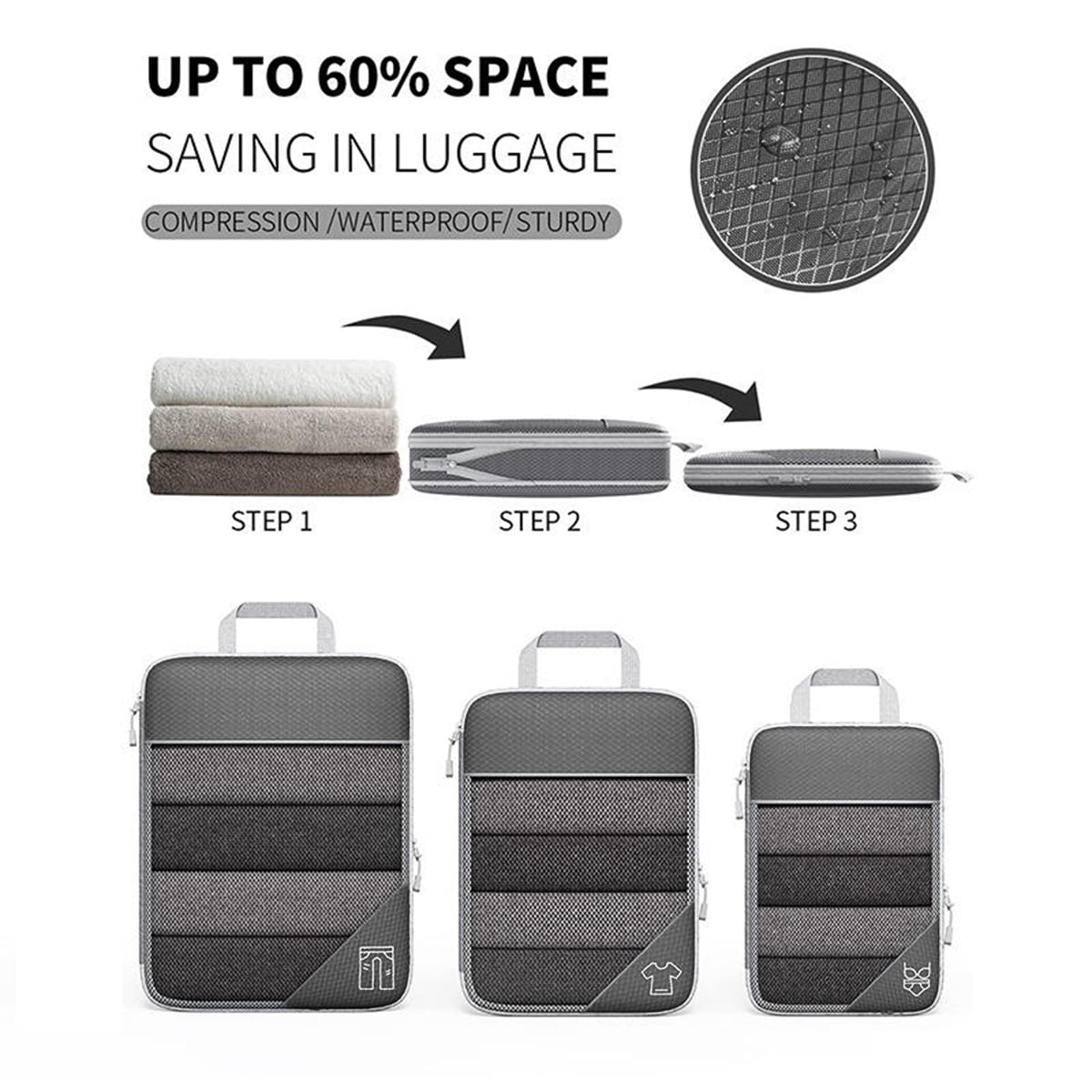 AUXDIQ 6 PCS Compression Packing Cubes Travel Luggage Organizer Bags Set Packing Organizers Compression Suitcase Bag Travel Essential Bag
