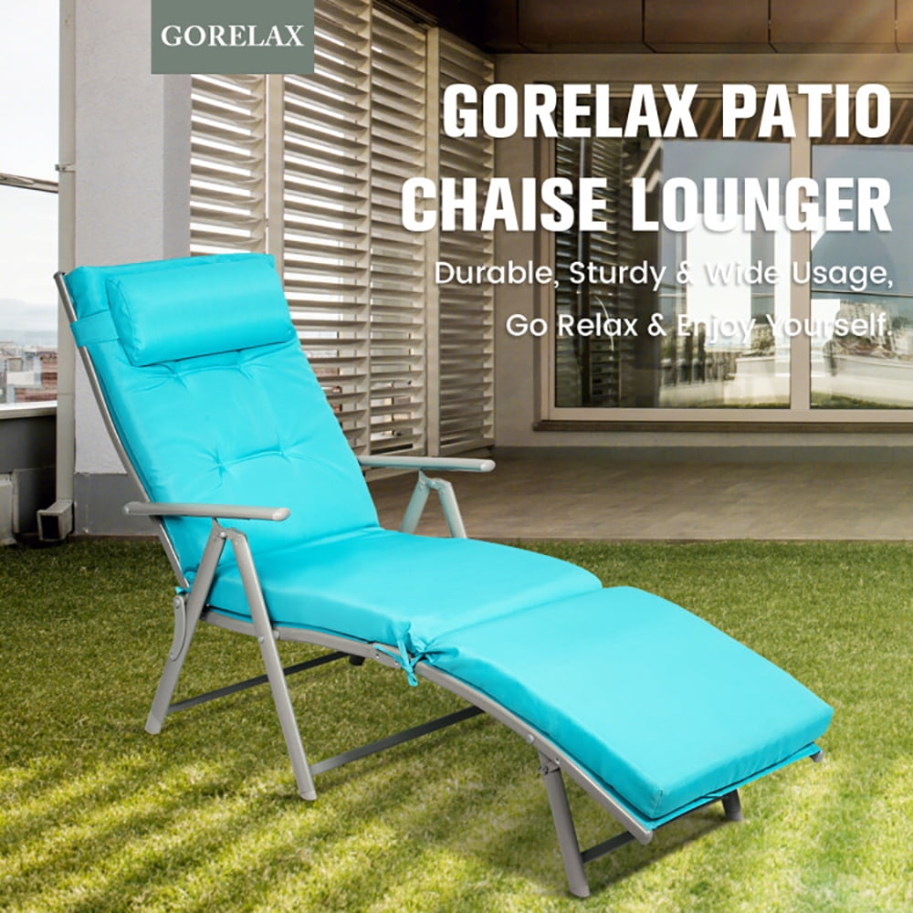 Aimee Lii Adjustable Outdoor Lightweight Folding Chaise Lounge Chair with Pillow, Patio Loungers, Blue Aimee Lii Adjustable Outdoor Lightweight Folding Chaise Lounge Chair with Pillow, Patio Loungers, Blue