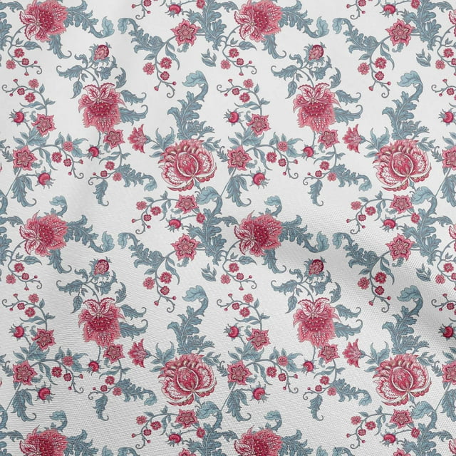 oneOone Tissu Georgette Viscose Blanc Matériel de Robe Florale Tissu Imprimé Tissu au Mètre 42 Pouces de Large
