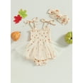 thumbnail image 2 of Springcmy Infant Baby Girl Halloween Clothes Pumpkin Romper Strap Tie Ruched Tulle Tutu Onesie Bodysuit with Headband, 2 of 7