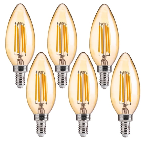 Bombillas LED tipo candelabro FLSNT de 4 W (equivalente a 40 W), paquete de 6