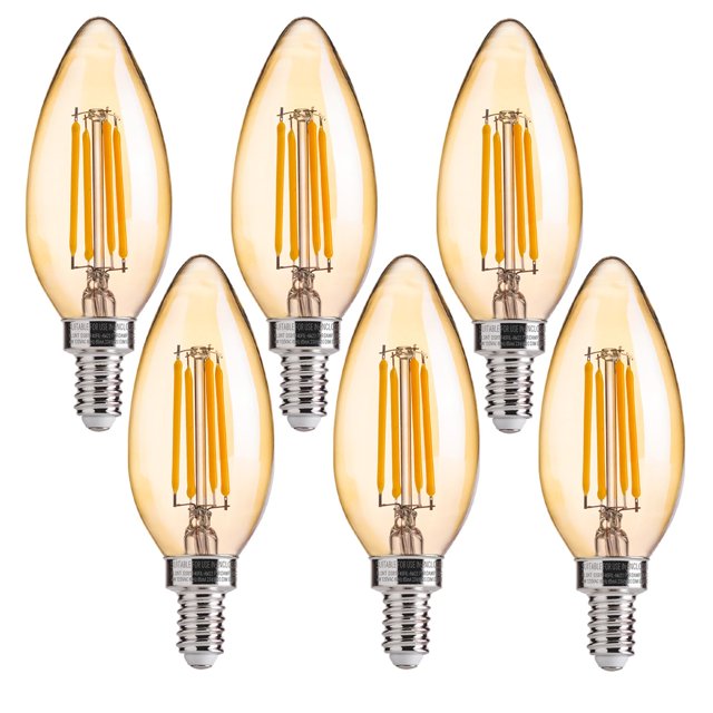 Bombillas LED tipo candelabro FLSNT de 4 W (equivalente a 40 W), paquete de 6