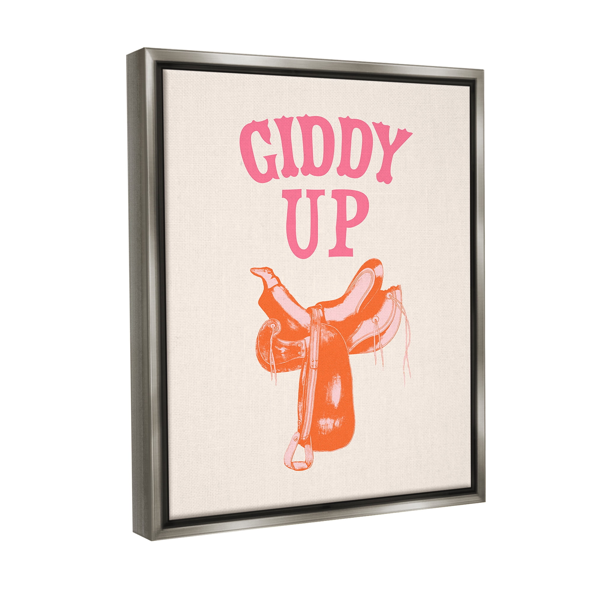 Stupell Industries Giddy Up Phrase Typography Painting Gray Floater Framed Canvas Art Print Wall Art, 17 x 21