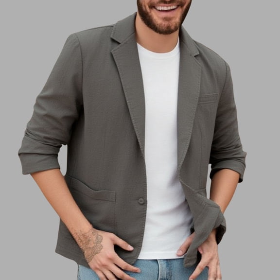 Ceisia Men's Fashion Lapel Casual Suit Jacket with Pockets Solid Color Long Gift Sleeved Outerwear