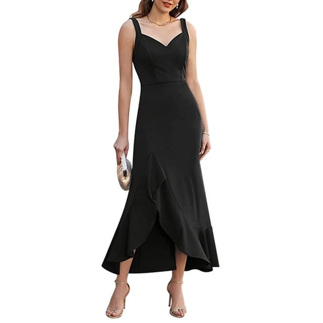 Vestido tubo para mujer, vestido ajustado con escote en V y volantes