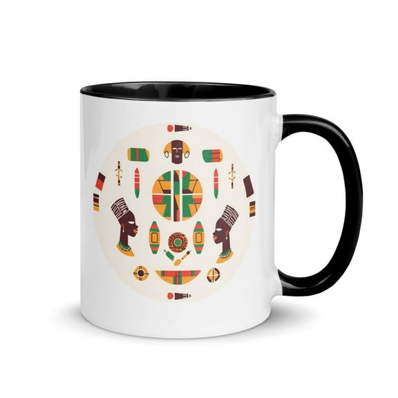 African Print Juneteenth Mug with Color Inside (Black, 11 oz)