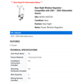 thumbnail image 2 of Rear Right Window Regulator - Compatible with 2001 - 2003 Oldsmobile Aurora 2002, 2 of 2