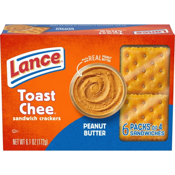Lance Sandwich Crackers, ToastChee Peanut Butter, 6 Individually Wrapped Packs, 4 Sandwiches Each