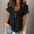 thumbnail image 5 of VBVC Women's Ruffled V-Neck Breathable Blouse, Ladies' Short Sleeve Button Babydoll Shirt, Casual Loose Fit Summer Top For Women,Black,S-3XL, 5 of 9