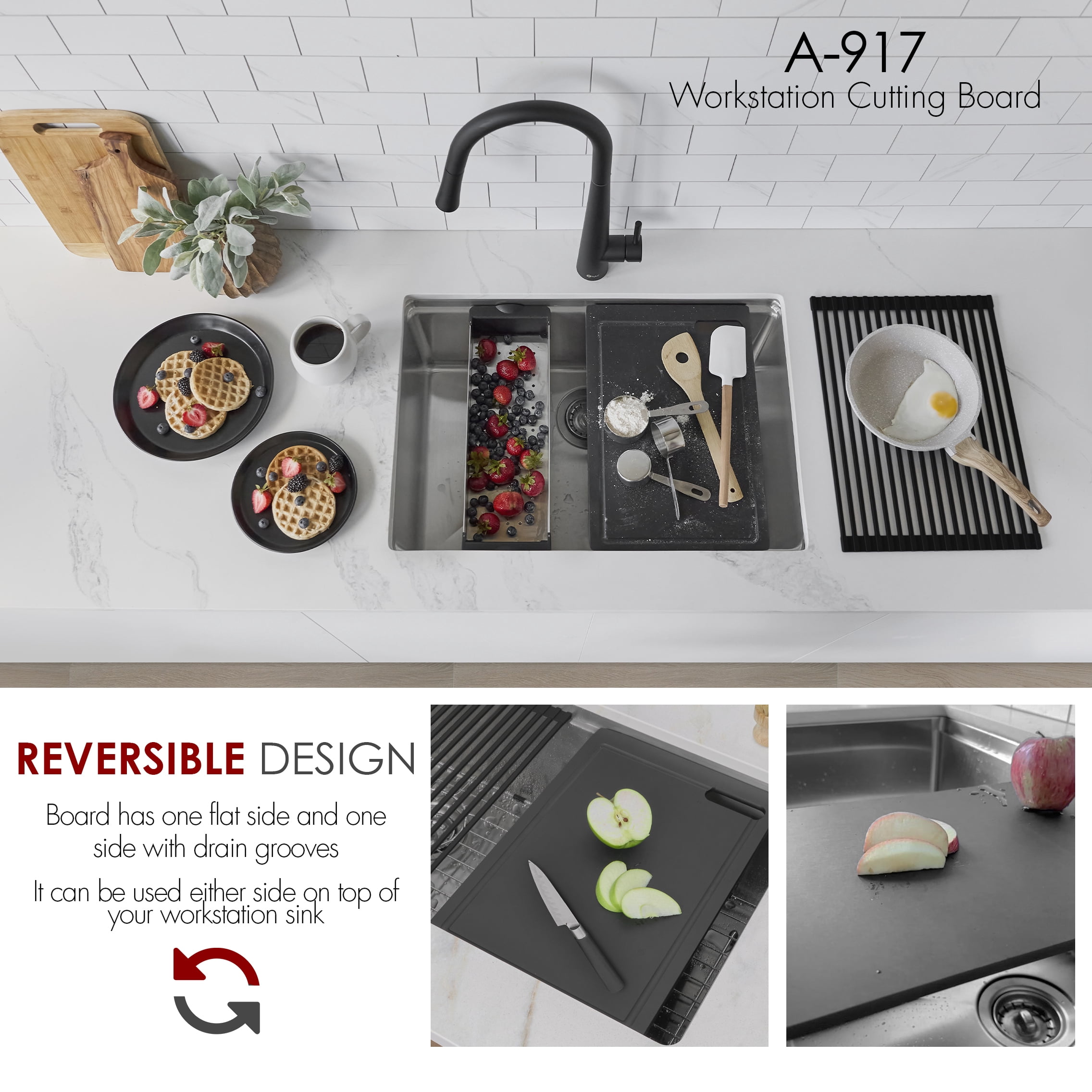 16 7/8" Black Wood Fiber Workstation Cutting Board