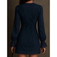 thumbnail image 4 of Women's Zipper V-neck Long Sleeve Loose Embroidered Dress, 4 of 4