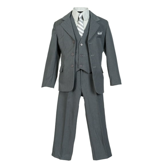 Avery Hill Boys Pinstripe Suit Set with Matching Tie (Toddler, Little Boys, Big Boys) Light Gray, 14