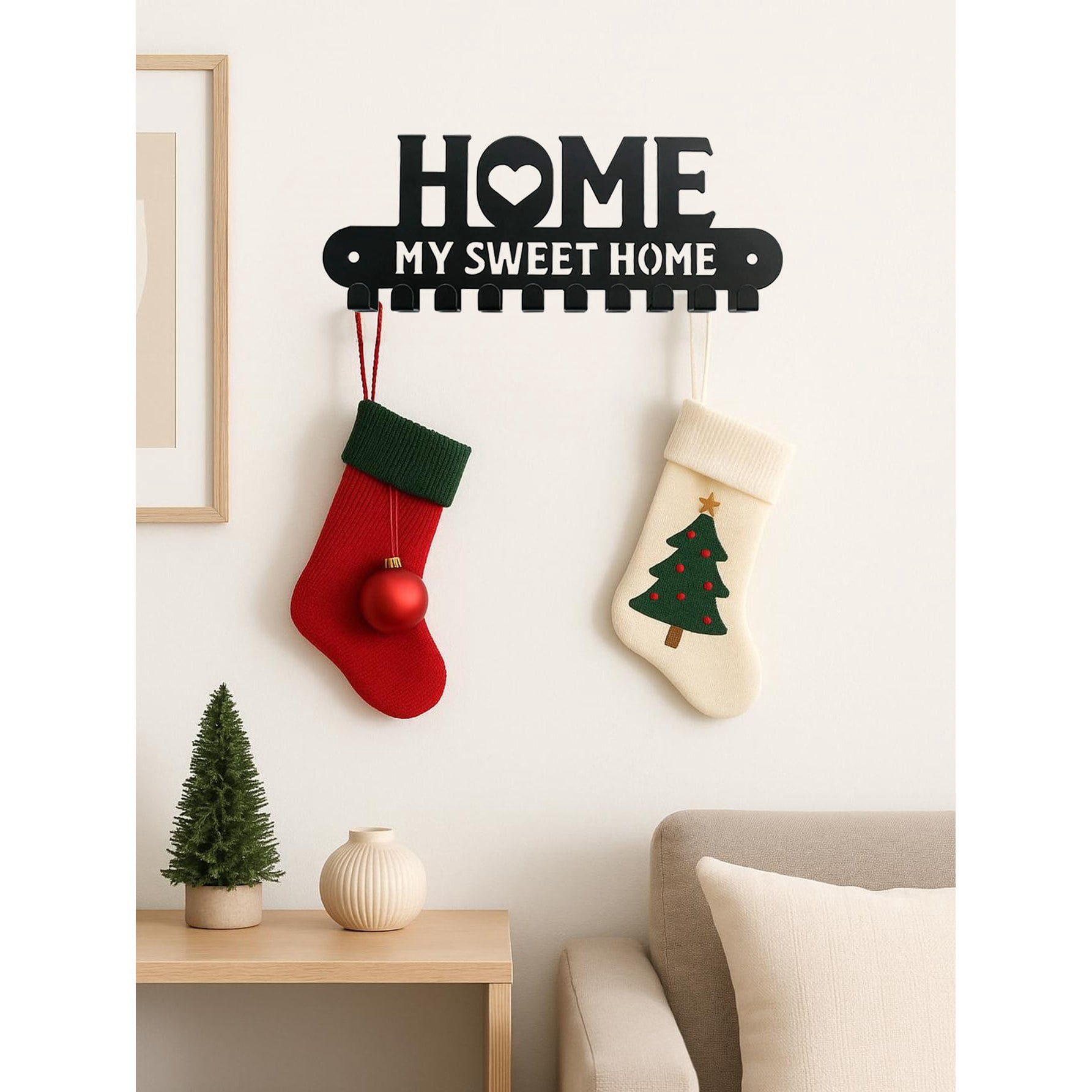 Wall Key Holder with Iron Hooks for Entryway Organizer Holiday Home Decor