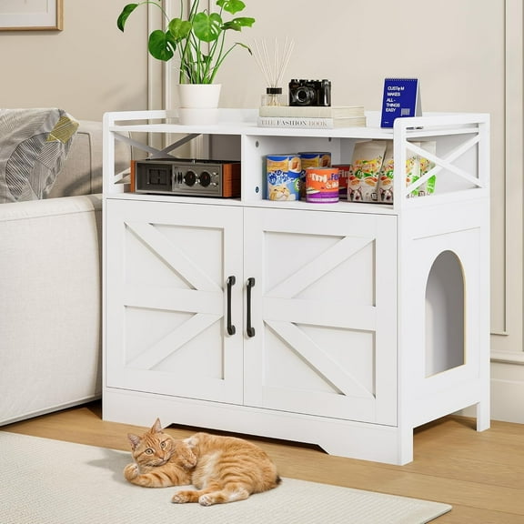 SELOOYE Cat Litter Box Enclosure, Ultra-Large Hidden Litter Box Furniture with 2 Open Drawers, Pet House, Fit Most of Litter Box, White