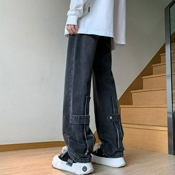 Pantalones vaqueros rectos Retro para hombre, pantalones vaqueros ajustados de tiro bajo con corte de bota Xs lavados, pantalones holgados Punk clásicos con estilo gótico informal
