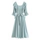 thumbnail image 1 of Vestido de manga corta con cuello cuadrado vintage de TEELYNN para mujer, vestidos casuales de verano con volantes y cintura alta, vestidos bohemios con borlas 2022, 1 of 4