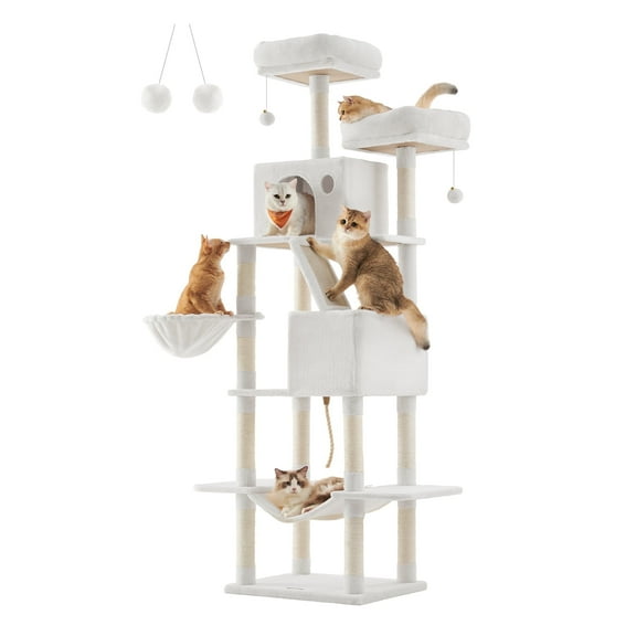 81.1"H Cat Tree Cat Tower for Indoor Cats, Plush Multi-Level Cat Condo with Scratching Posts, Perches, Caves, Hammock, Cream White