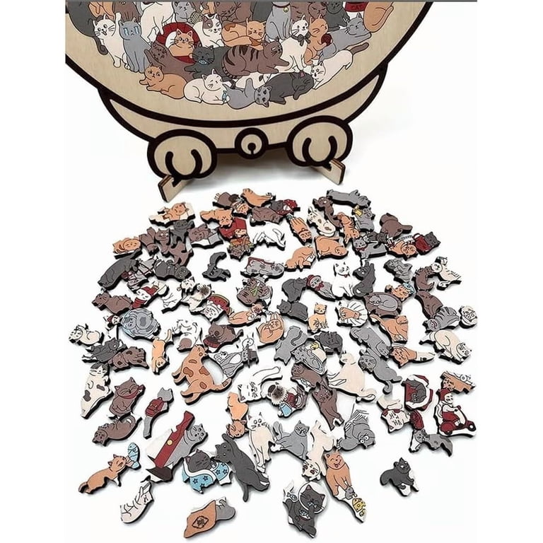 Moderobot 135-piece Morandi-colored cat-shaped wooden puzzle, a