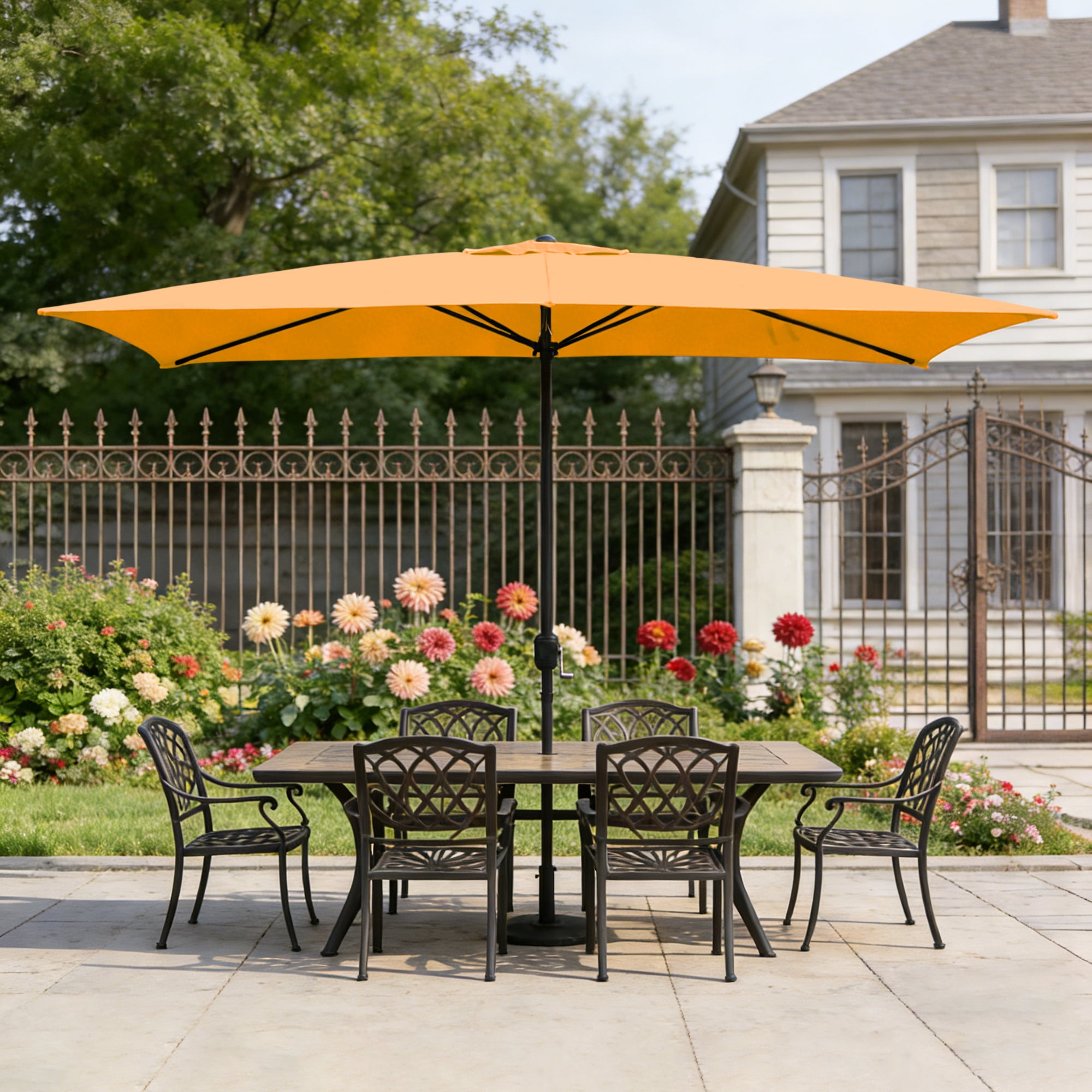 Abble 10x6.5ft Rectangular Patio Umbrella with Crank Handle, Outdoor Market Umbrella with 6 Sturdy Umbrella Ribs, Waterproof, Orange