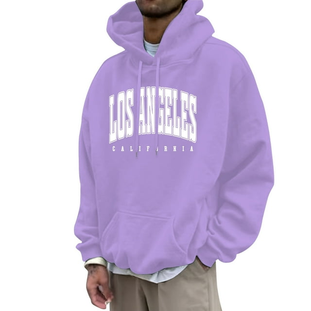 LUOGENLI Chandails à Capuche à Fermeture Éclair pour Hommes Mode Masculine Décontractée Imprimé de Lettres Partiel Chandail à Capuche à Enfiler Manches Longues Chandail à Capuche Chandails à Capuche pour Hommes Graphique Violet Taille TG