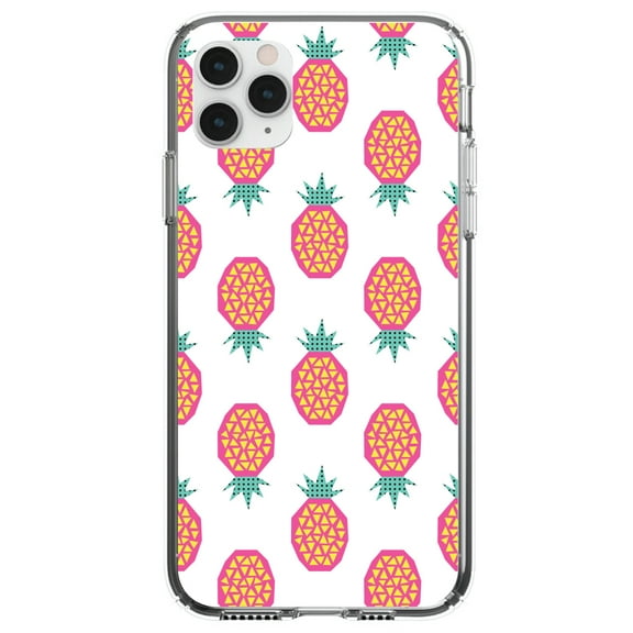 DistinctInk Clear Shockproof Hybrid Case for iPhone 13 (6.1" Screen) - TPU Bumper, Acrylic Back, Tempered Glass Screen Protector - Summer Graphics - Pineapple Pattern - Pink