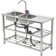 COFUN Stainless Steel Utility Sink, Free Standing Double Bowl Kitchen Sink, Commercial Restaurant Sink Set for Seamless connection of Basin and Workbench(2 Bowl)