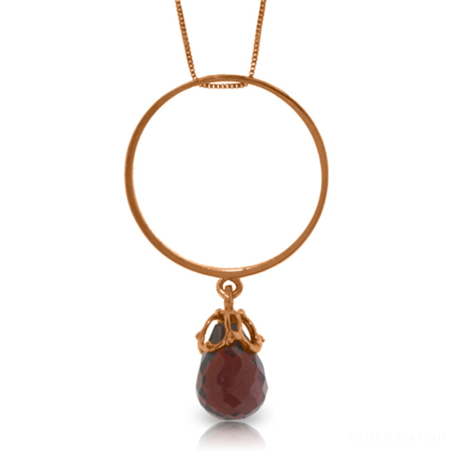 Galaxy Gold 14K Solid Gold 3 Carat Natural Garnet Necklace for Women - Rose Gold Fine Jewelry