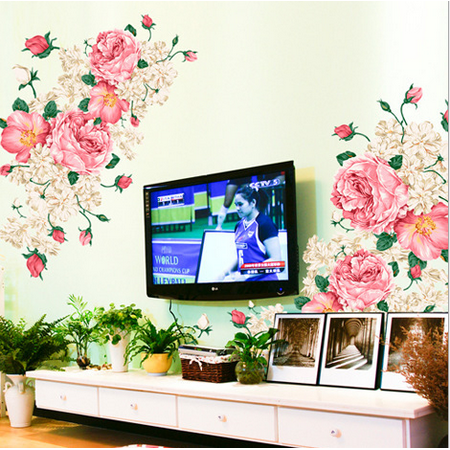 Baby Room Decal ZAJING Pink Peony Rose Flower Blossom Wall Stickers Kids Baby Room Art Decor Decals ()
