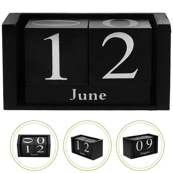 Toyvian Elegant Wooden Calendar Blocks Black Perpetual Desktop Calendar for Daily Use