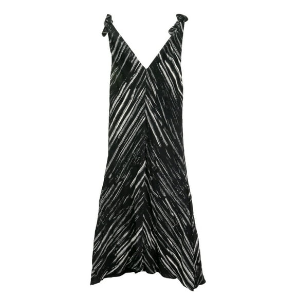 Proenza Schouler Women's Black / White Diagonal Stripe Printed Georgette Sleeveless Knot Sleeve Dress - 6
