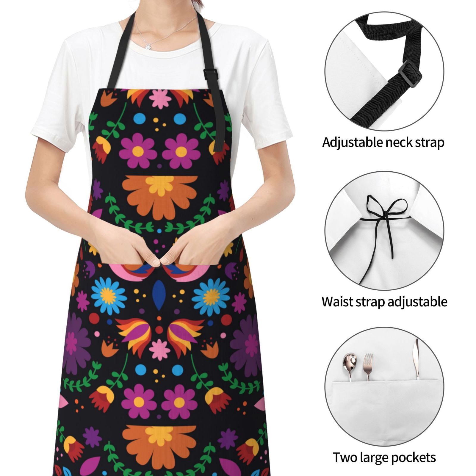 Kdxio Colorful Floral2 Apron with Pockets Adjustable Kitchen Aprons for Men Women Waterproof Aprons for Cooking,Drawing,Crafting, Baking Household Cleaning