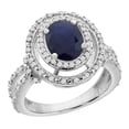 thumbnail image 1 of 10K White Gold Natural Blue Sapphire Ring Oval 8x6 mm Double Halo Diamond, size 9, 1 of 4