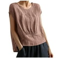 thumbnail image 1 of cfhntfmh Hauts d'Été pour Femmes Tendance à Manches Courtes Col Rond Blouses Basiques Confortables Couleur Unie T-Shirts Décontractés 2025, 1 of 6