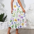 thumbnail image 3 of WTOBBY Women's Floral Print Flowy Flared Skirt with Ruffle Hem, A-Line Elastic Waist Elegant Tiered Layered Bohemian Long Skirt for Casual Summer and Beach Events,Green 2XL, 3 of 4