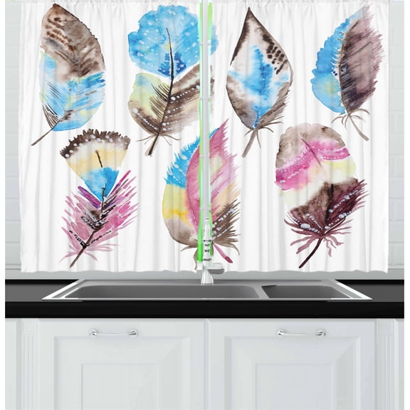 Ambesonne Feather Kitchen Curtains, Abstract Boho Art, 55"x39", Multicolor
