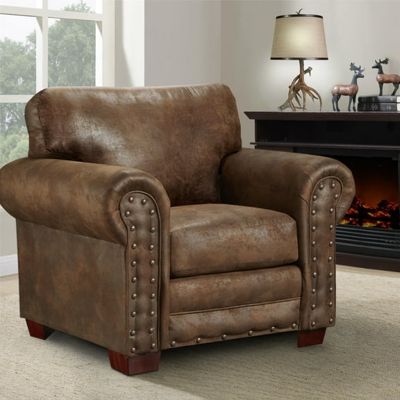 American Furniture Classics Model 8501-20 Buckskin Lodge Arm Chair Covered in Microfiber and Cotton Tapestry for Adults