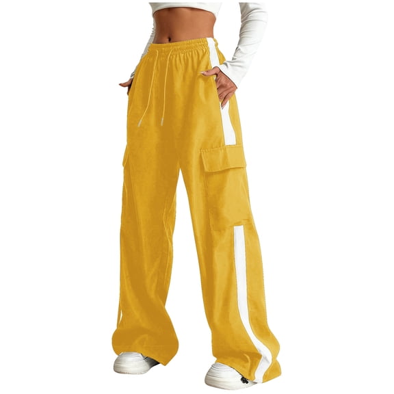 Karoyedx Kids Baggy Cargo Pants Girls Soft Breathable Cargo Pants Loose Fit Straight Leg Spring Casual Trousers Yellow Size,13-14 Years
