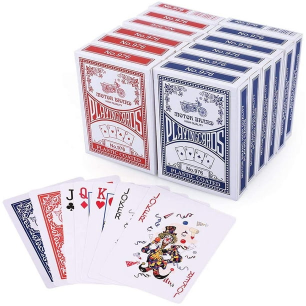 Naipes, índice estándar de tamaño de póquer, 12 barajas de cartas (6 azules y 6 rojas), para Blackjack, Euchre, Canasta, juego de cartas Pinochle, grado de casino Adepaton WMZL-296