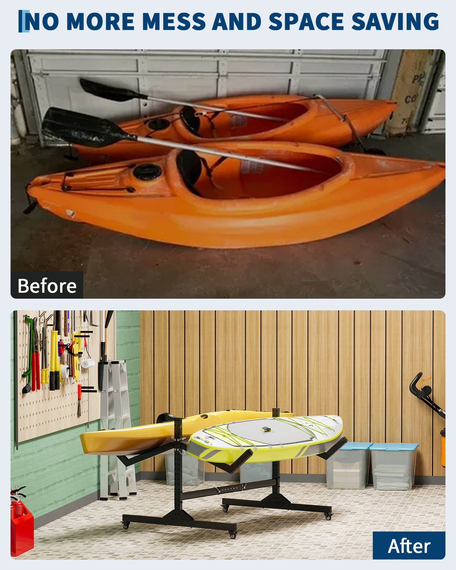 Mescukay Kayak Storage Rack, Heavy Duty Freestanding Kayak Rack for Garage and Outdoor Storage, Kayak Stand Adjustable for Kayak, Canoe, Surfboard and Paddle Board
