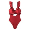 thumbnail image 4 of WAYUTE Womens One Piece Swimsuits Swimsuit for Ruffle Bathing Suit V Neck Ruched Swim Suit Cutout Swimwear, 4 of 7