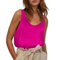 thumbnail image 2 of Pink Womens Blouses Women's Satin Sleeveless Top Round Neck Trade Color Ding Loose Vest Ladies Tops and Blouses, 2 of 6